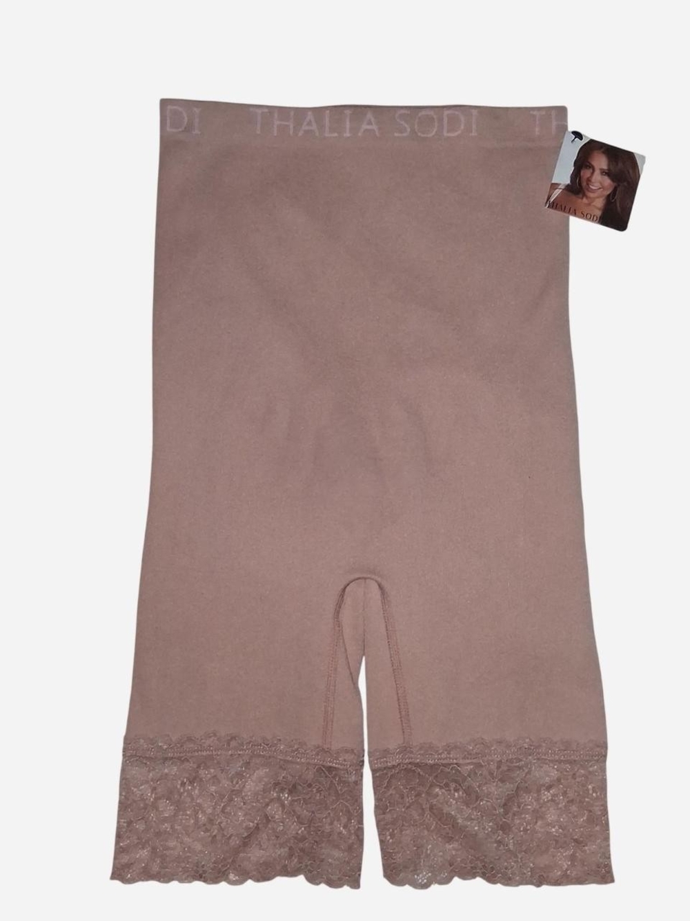 Thalia Sodi Mauve Lace-Hem Shaping Shorts